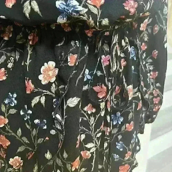 Abercrombie & Fitch Romper Floral Long Sleeve  Cinch Waist Black - Picture 5 of 12